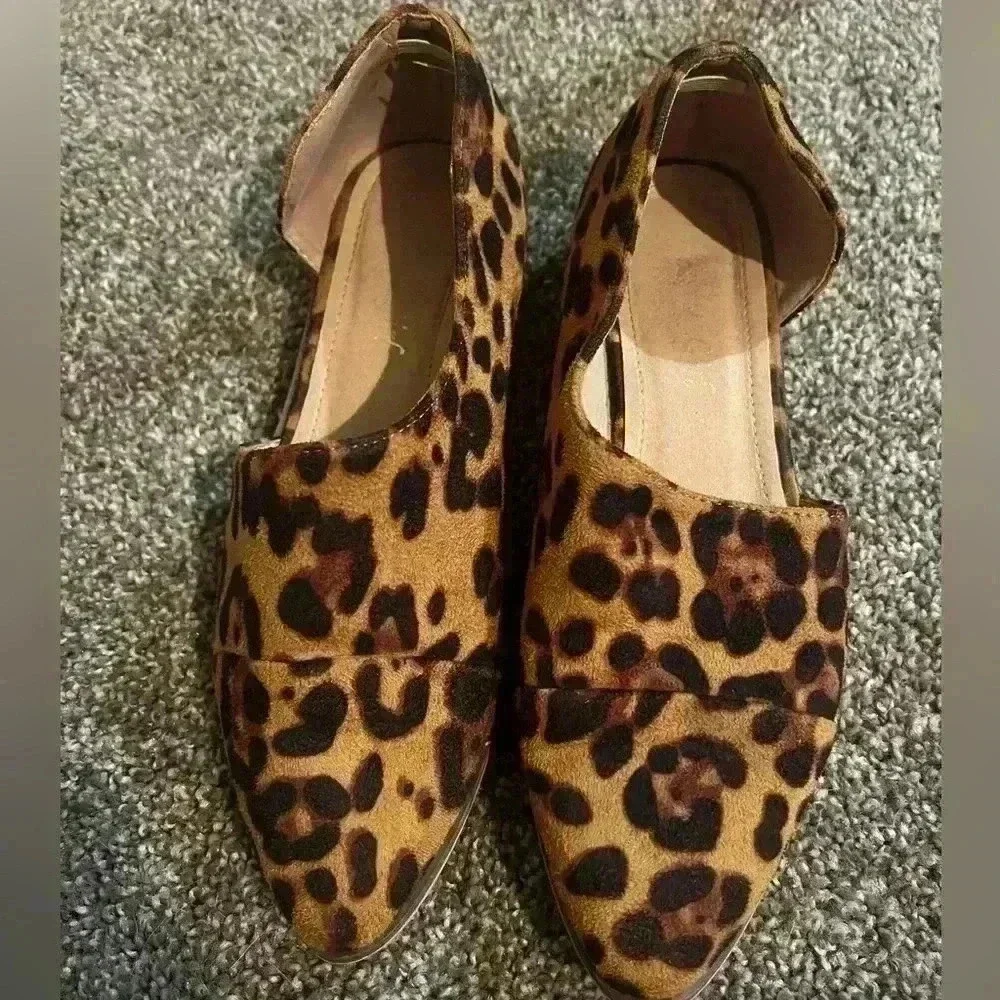 ARider Girl Faux Suede Leopard Print Pointy Toe Shoes Size 6.5